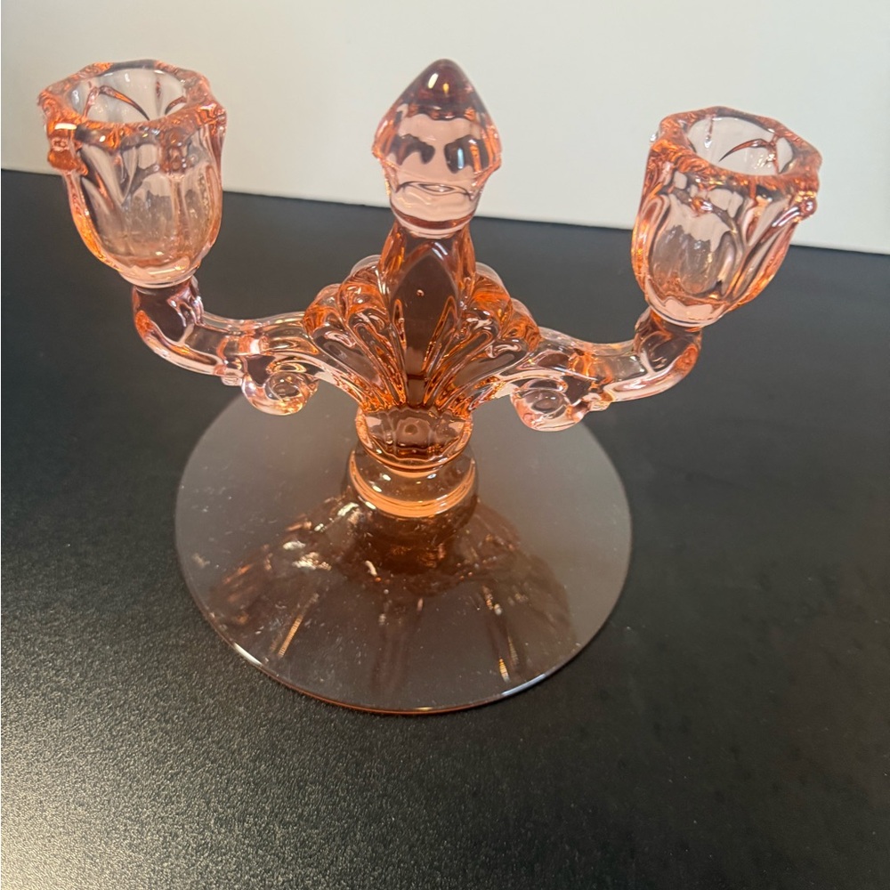 Vintage glass ‎ double candle holder pink - Picture 2 of 6